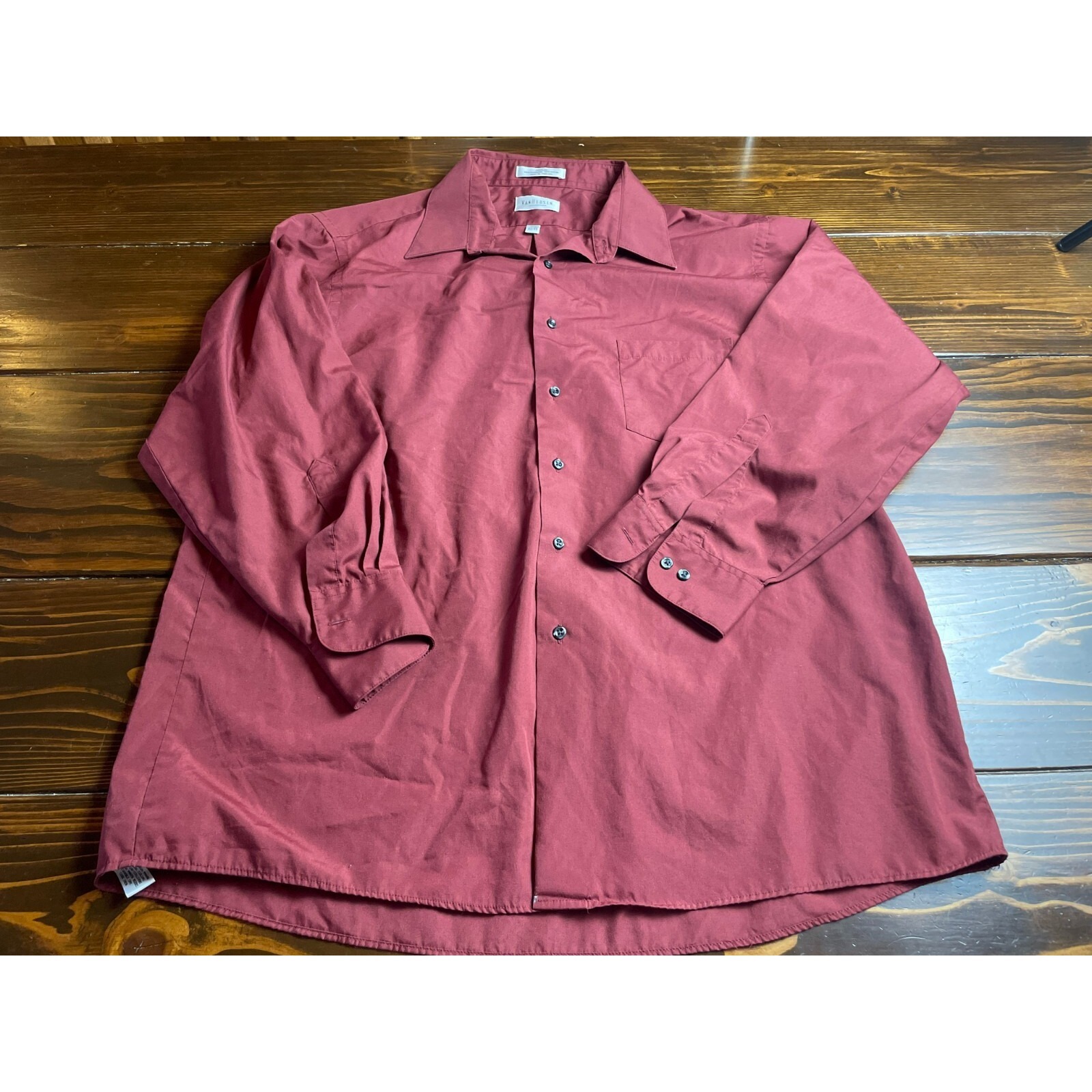 Van Heusen Shirt, Men's Size Xl, Maroon, Poplin, Button Up, Long Sleeve